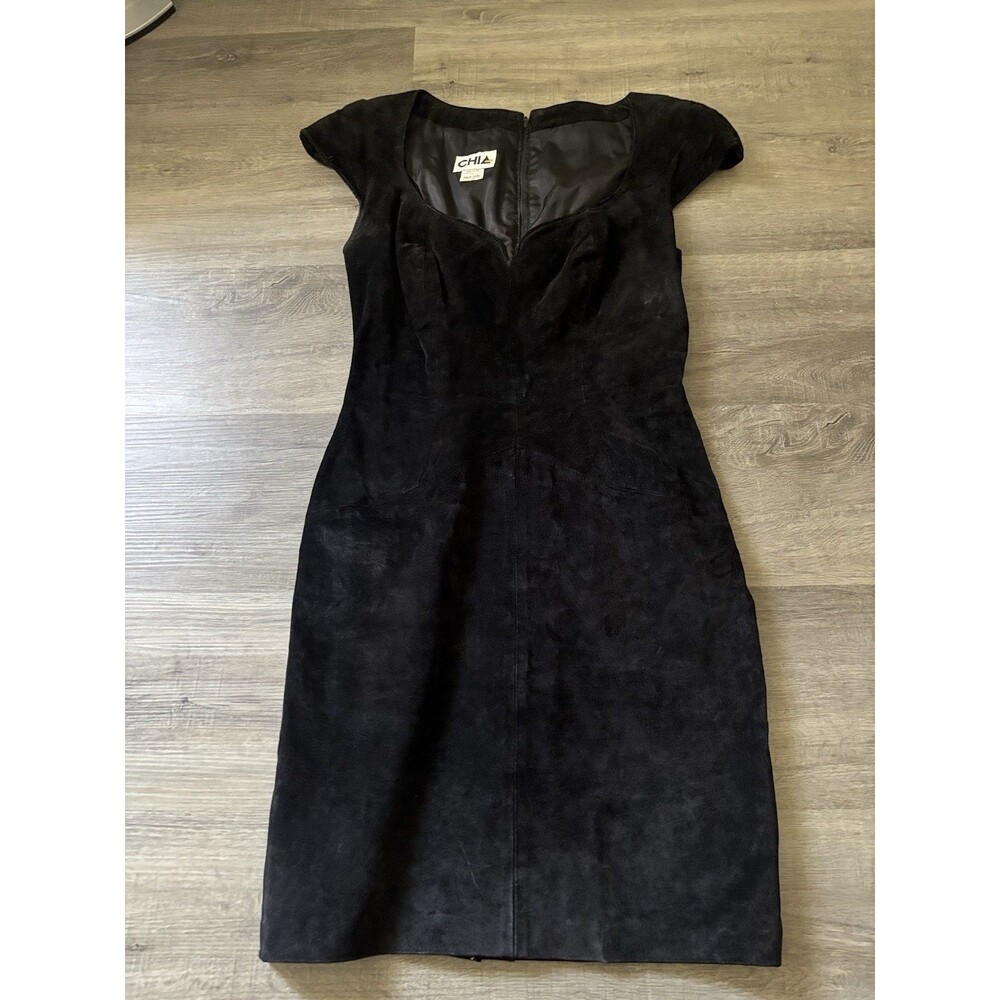 1980's Vintage Chia Women Small Genuine Leather Suede Mini Dress USA